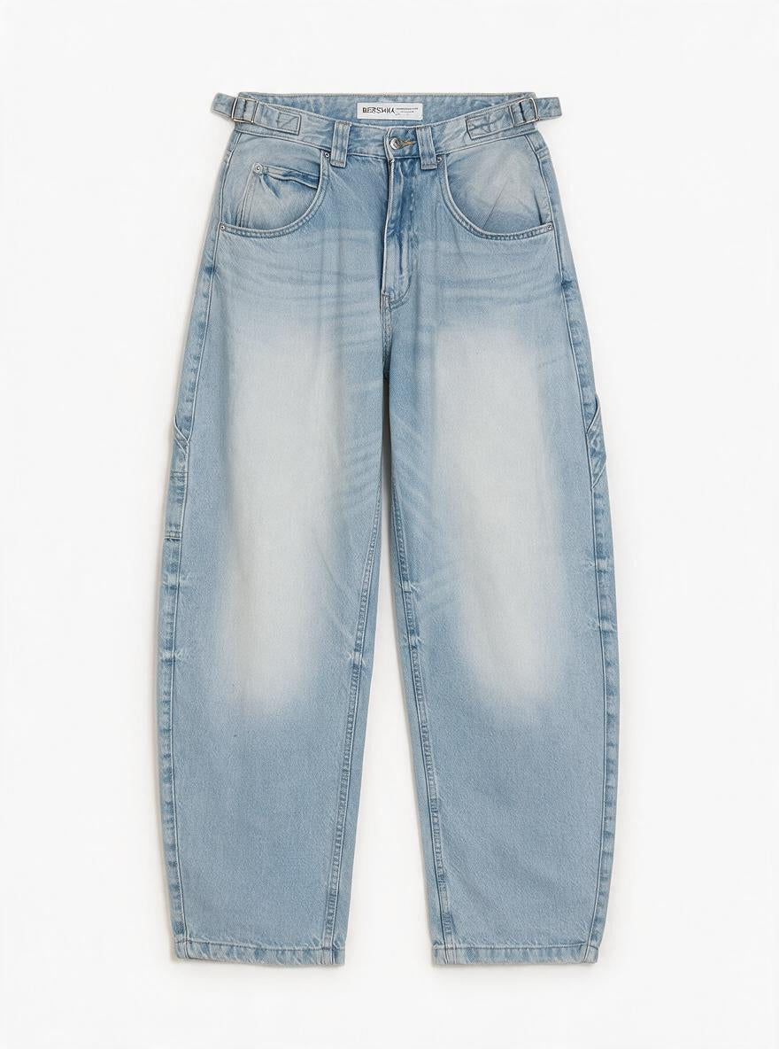 BERSHKA BALLON JEAN ICE BLUE - TAILLE M
