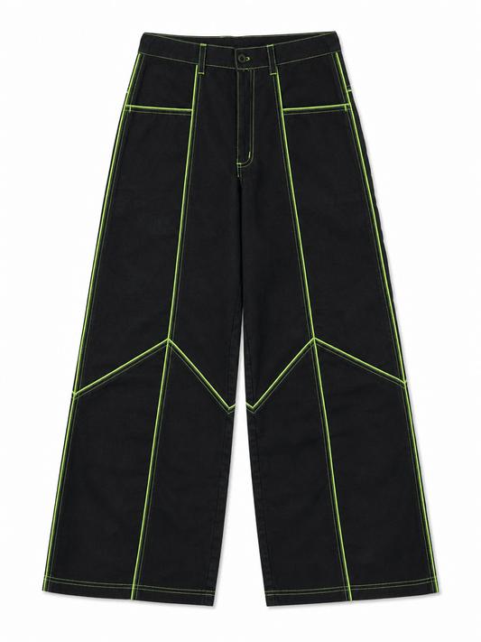 PANTALON WIDELEG NOIR SURPIQURES FLUO - Taille 42 - Denim Co. SN